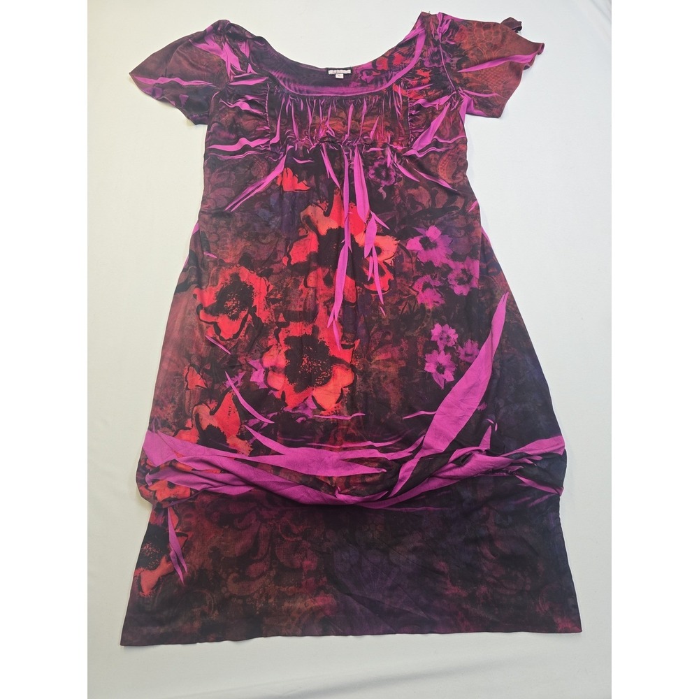 Bekera Womens Magenta Purple Floral Bubble Hem Dress Short Sleeve Large 1ACM530L